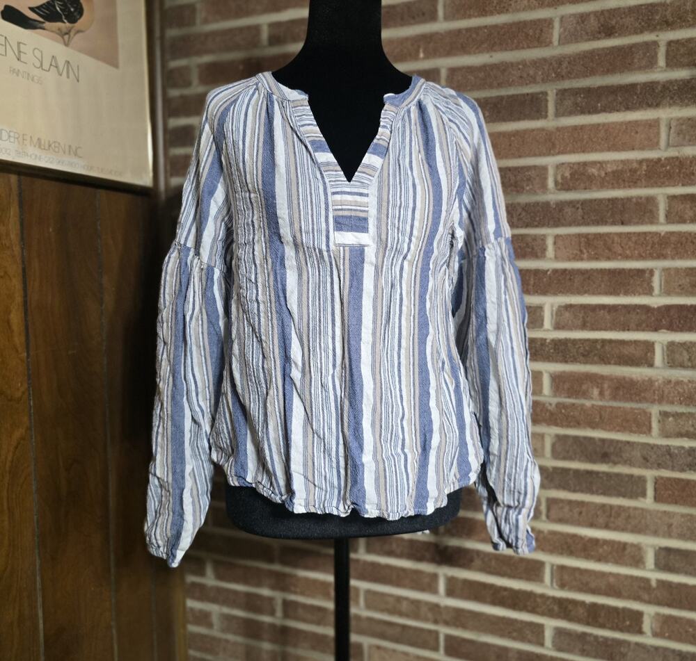 Loveriche Striped Split Neck Boho Long Sleeve Blouse